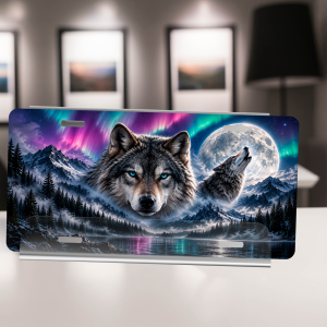Aurora Wolf and Full Moon License Plate